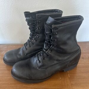 Vtg Lehigh Steel Toe Combat Black Work Moto Boots Men 9.5 USA Gore Tex Oil Rest